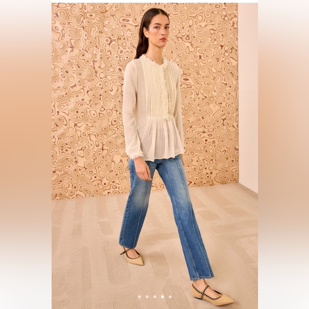 Ulla Johnson Cosmia Tunic Cream Pleated Pintuck Peplum Blouse - Picture 4 of 14